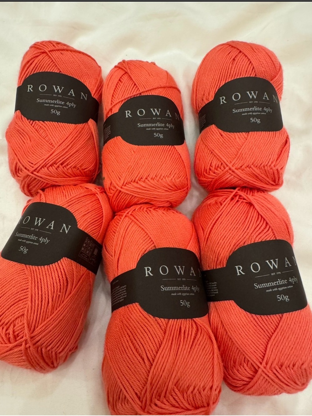 6 Rowan Summerlite 4ply Yarn Lot - 100% Egyptian Cotton Shade 00442 Coral Blush